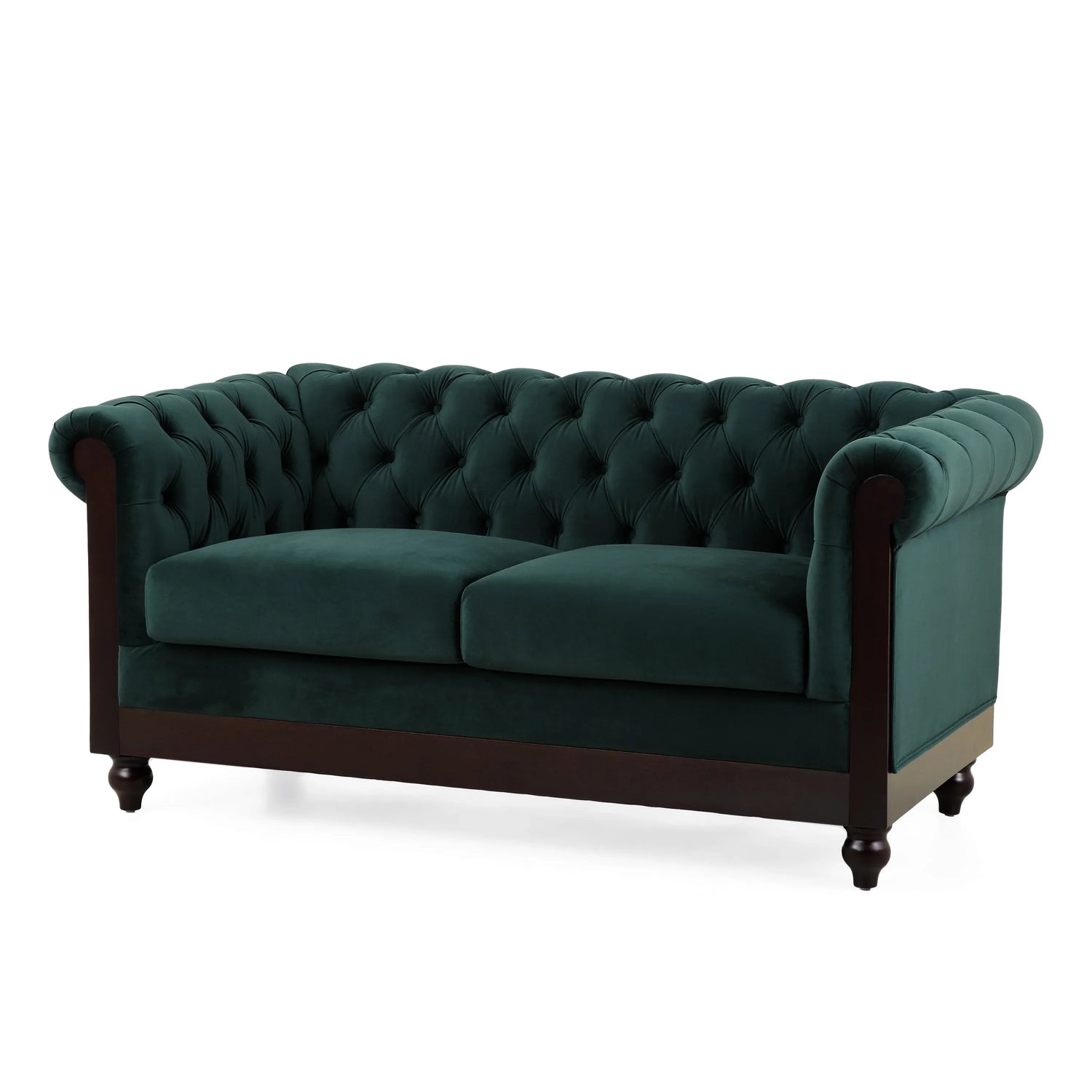 VIVALUX Chesterfield Velvet Loveseat Sofa 2-Person Rolled Arm Upholstered Couch Forest Green 59.44'