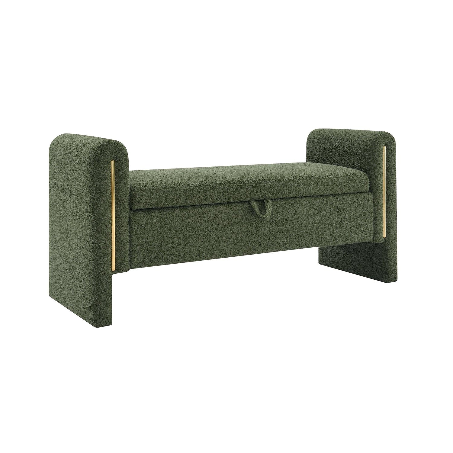 Modern Teddy Bed End Bench with Arms and Storage, Upholstered Foot Rest Stool in Olive Green, Plywood, 52.3''