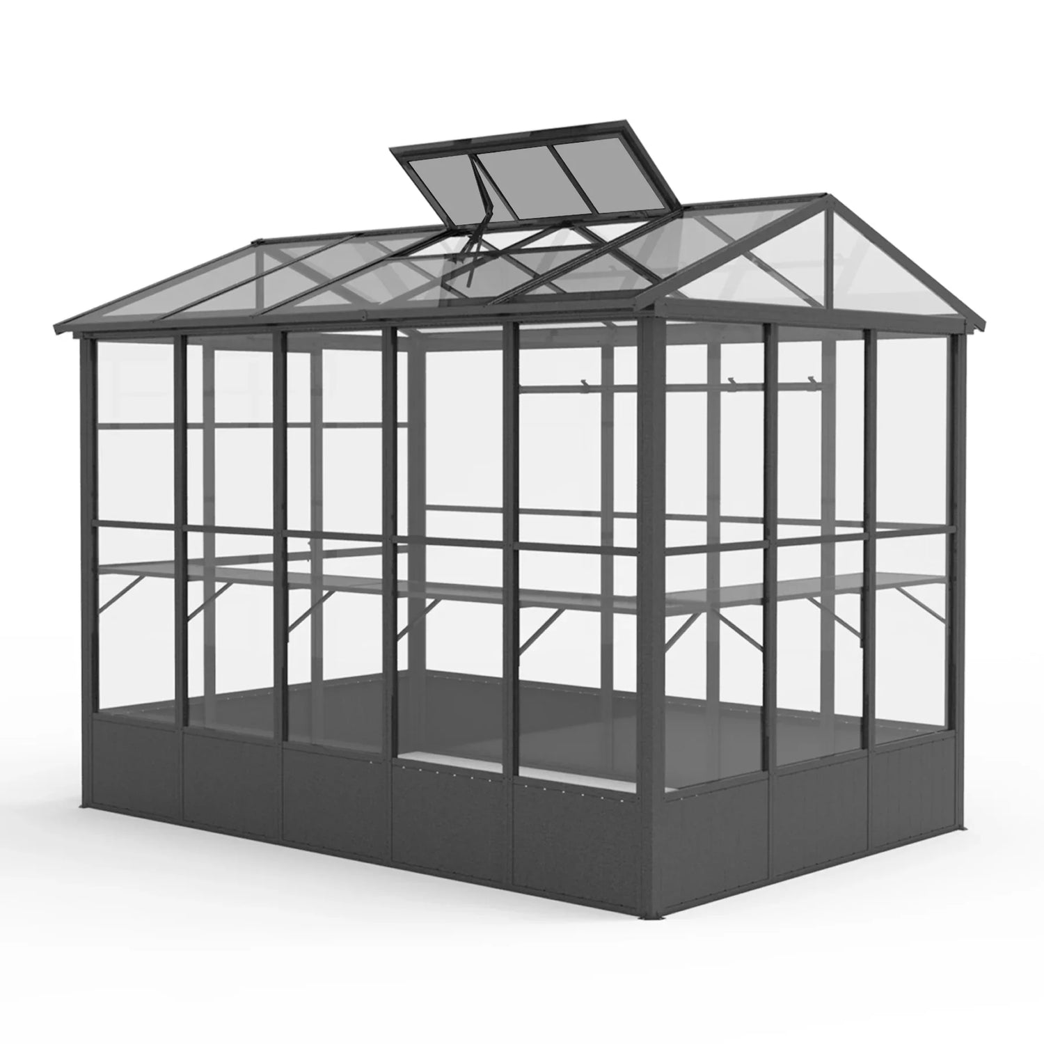 Invernadero de policarbonato de 2,3 x 3 m con ventilación con control de temperatura totalmente automático, de aluminio resistente para exteriores con 2,4 m de altura adicional para jardín y patio, gris oscuro.