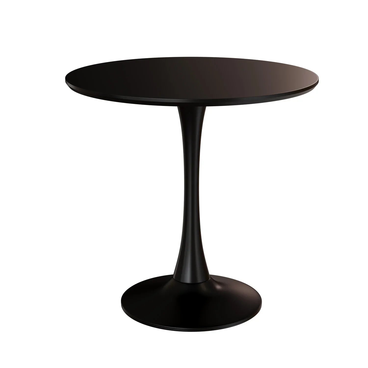 Mid-Century Black Round Dining Table with MDF Top & Pedestal Base for 2-4 People