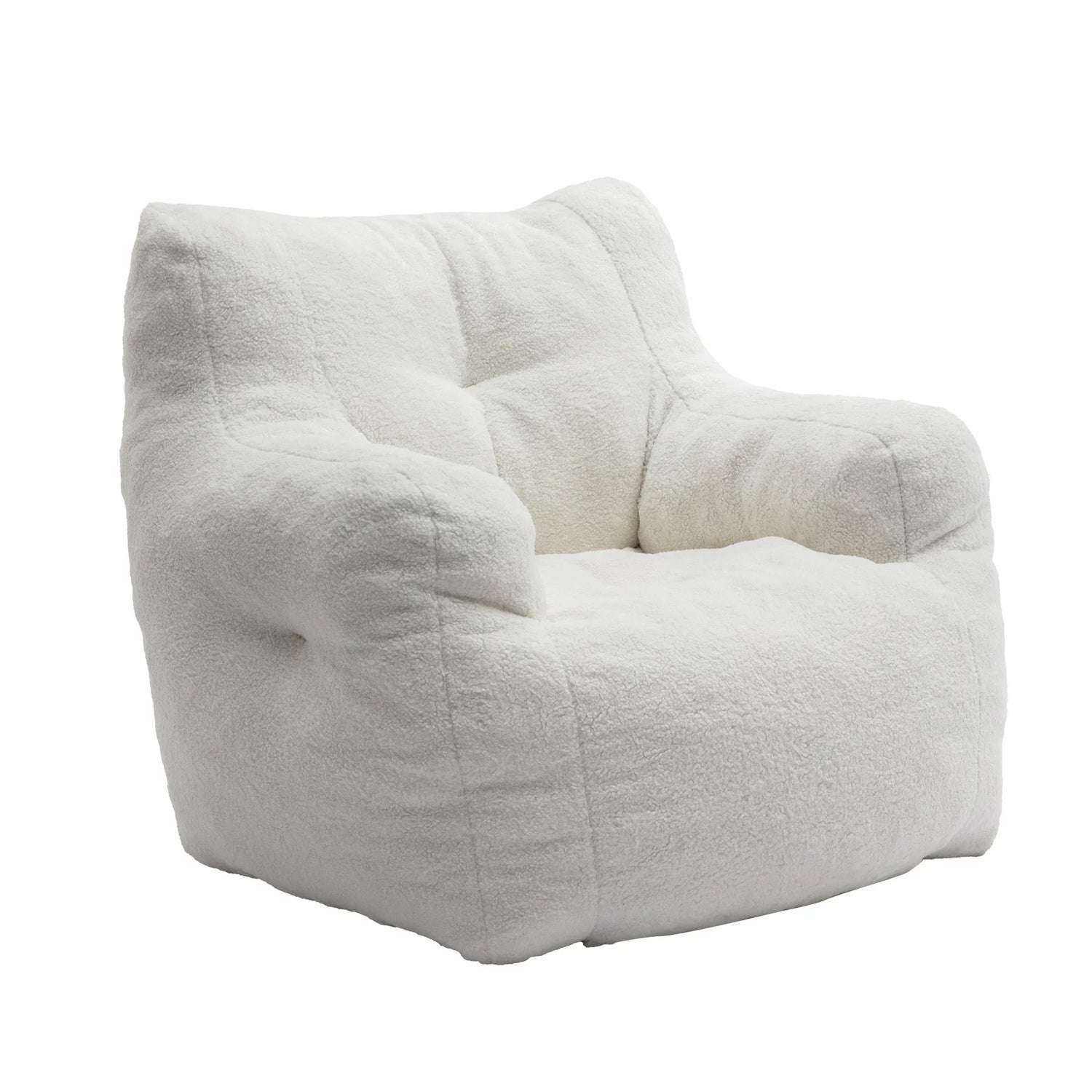 Ivory White Soft Teddy Fabric Tufted Foam Bean Bag Chair with Memory Sponge