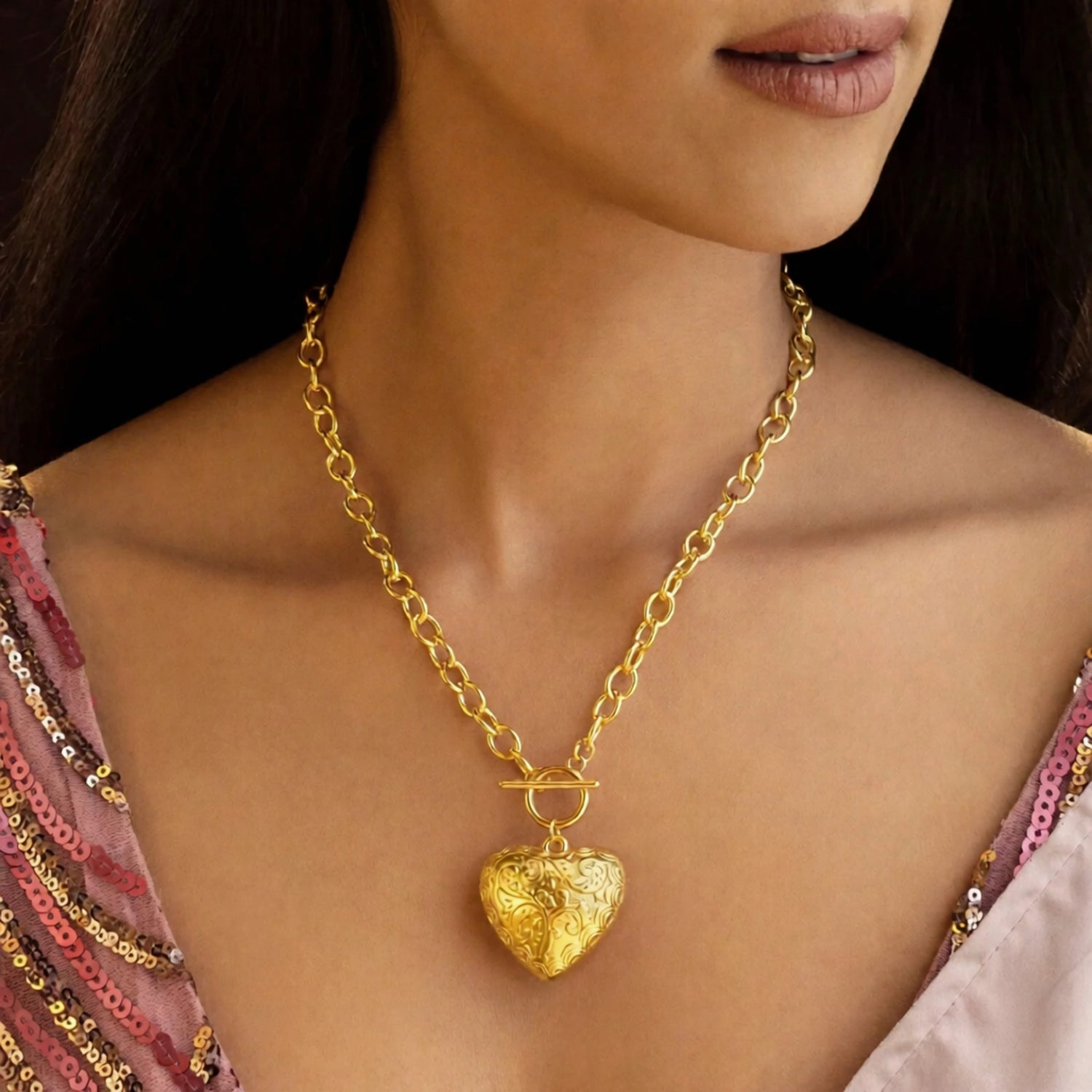 Buytitude Romantic Puffy Heart Pendant Necklace – Elegant Anti-Tarnish Jewelry