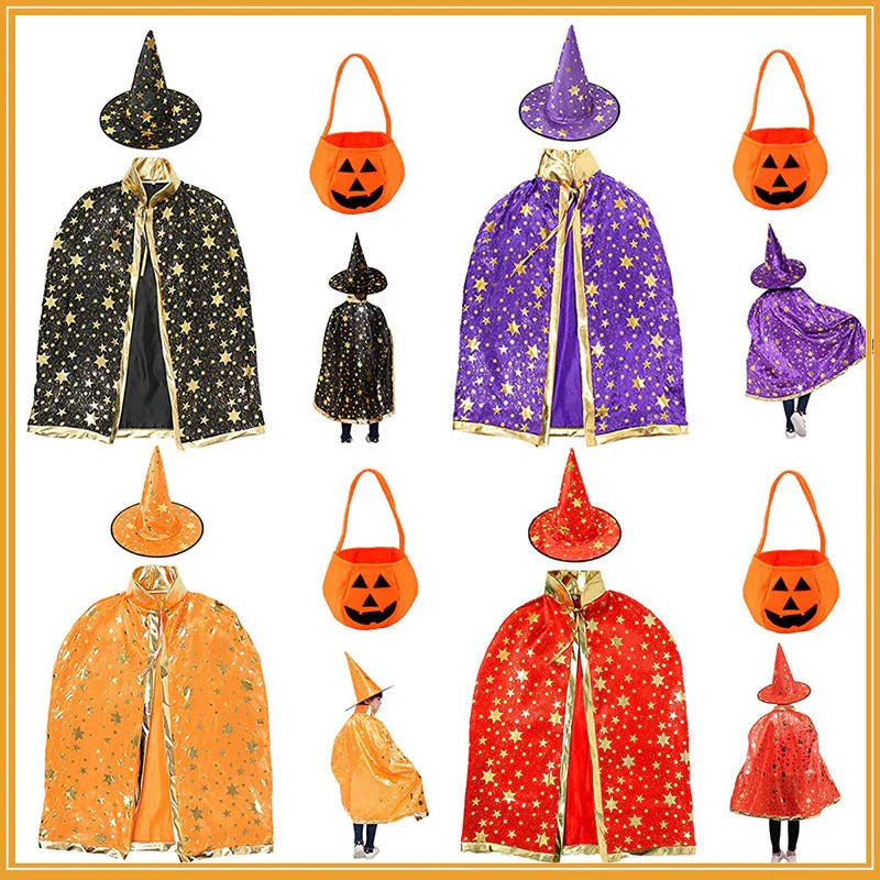 Children’s Halloween Star Wizard’s Cloak Cosplay Costume With Pumpkin