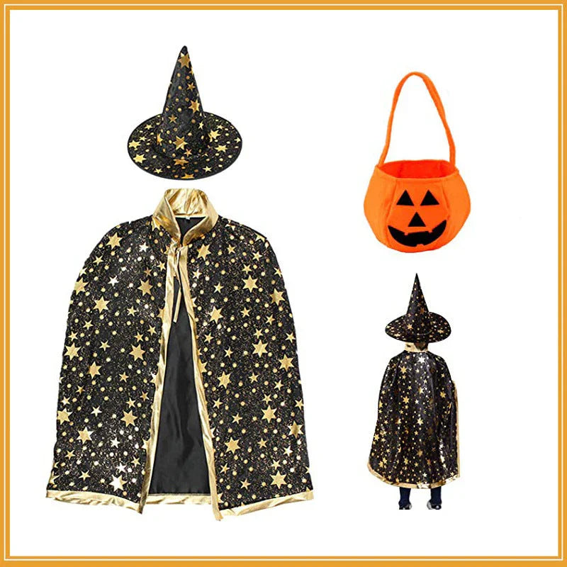 Children’s Halloween Star Wizard’s Cloak Cosplay Costume With Pumpkin